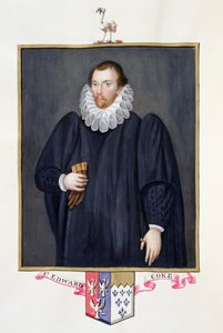 Edward Coken (1552-1634) muotokuva vuonna 1825 julkaistusta teoksesta "Memoirs of the Court of Queen Elizabeth" (wc ja guassi paperille).